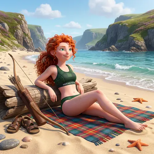 Fiery Red-Haired Archeress from Mythical Scottish Kingdom | Beach Scene Animation