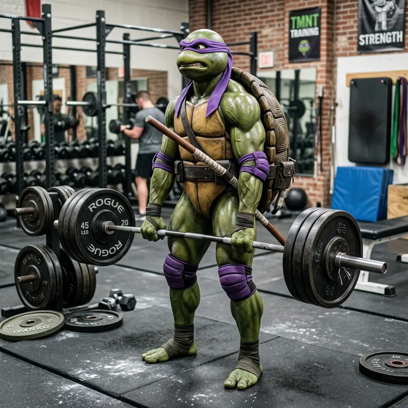 Donatello Ninja Turtle Deadlift: Gym Training Image