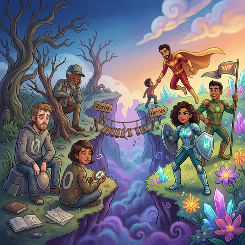 Zeros and Heroes: Surreal Representation of Unfulfilled Ambitions vs Heroic Actions