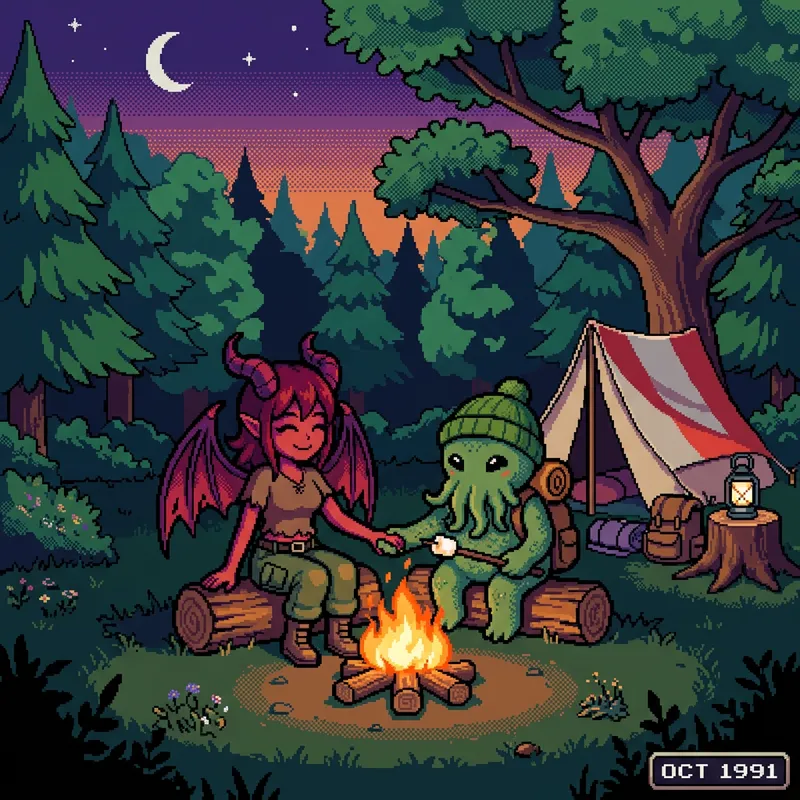 Romantic Pixel Art: Succubus and Cthulhu Camping Romantic Pixel Art: Succubus and Cthulhu Camping