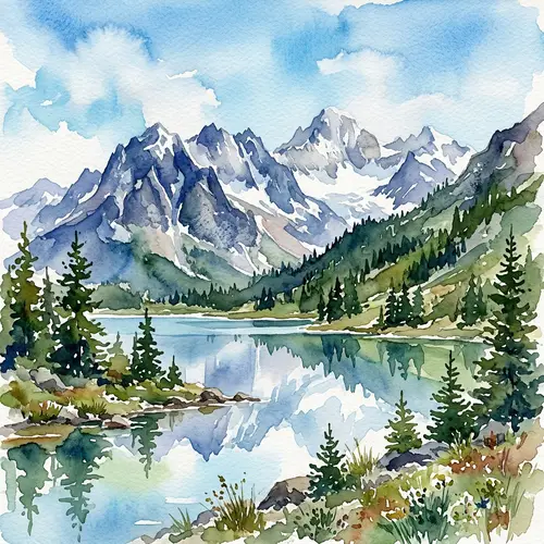 Serene Watercolor Mountain Landscape Art