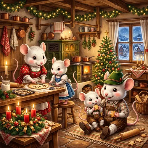 Charming Austrian Christmas with Snow Mice Family