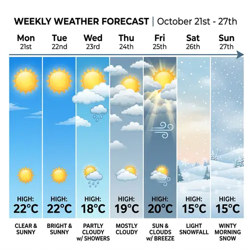 Weekly Weather Forecast: Sun, Clouds, and Snow | Temperature Variations
