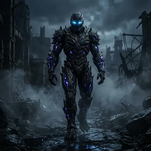 Menacing Dark Android in Bio-Armor - Mysterious and Eerie