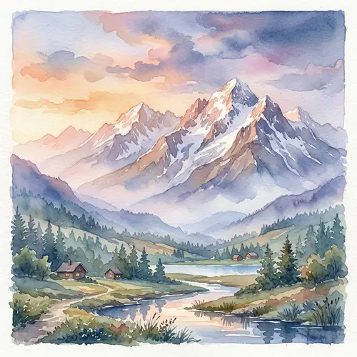 Majestic Watercolor Mountains Painting