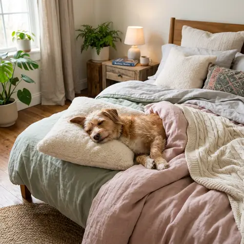 Cozy Dog Nap on Comfy Bed - Peaceful Moment Captured