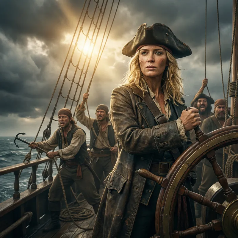 Pirate Captain Jennifer Lawrence Commands Ship Battle