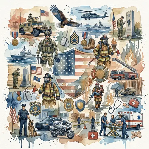 American Military & First Responders Watercolor Collage