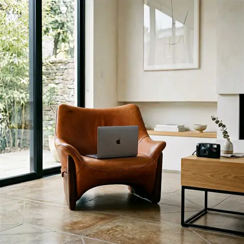 Modern MacBook Pro 16 on Unique Leather Chair | Minimalist Room Design