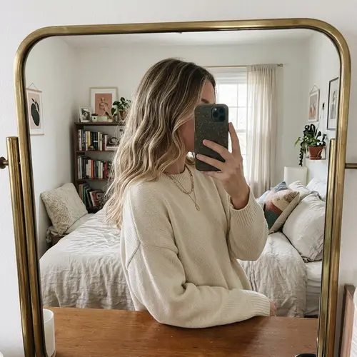 Stylish Mirror Selfie with Light-Colored Hair