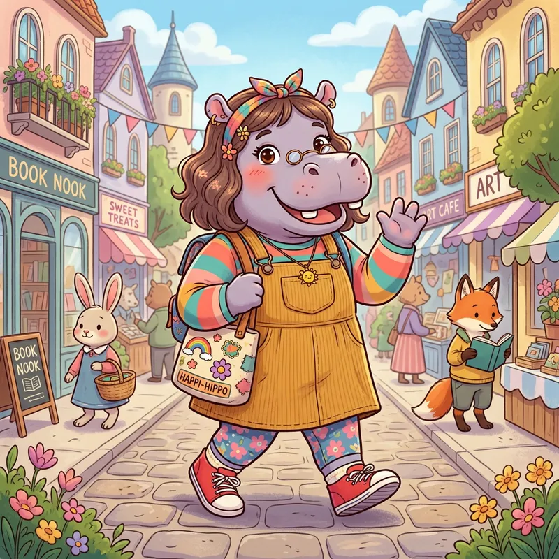 Cute Hippopotamus Girl in Stylish Outfit Cute Hippopotamus Girl in Stylish Outfit