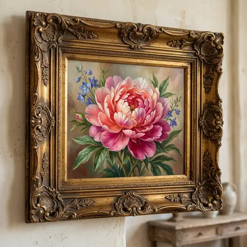 Realistic Flower Art in Lavishly Adorned Frame