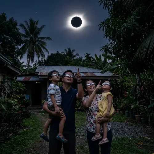 A Filipino Family Enjoying the Total Solar Eclipse