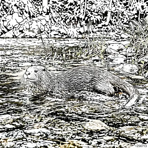 Realistic Otter Outline Artwork for Nature Lovers
