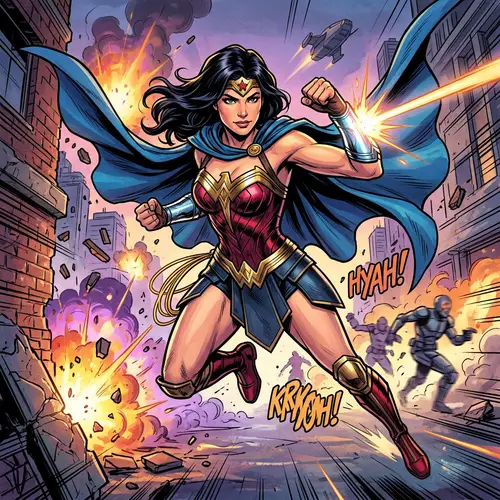 Dynamic Female Superhero in Vibrant Action Scene