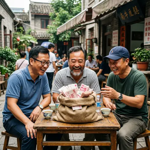 Jovial Chinese Men with Large Bag of Money - Unique Characteristics