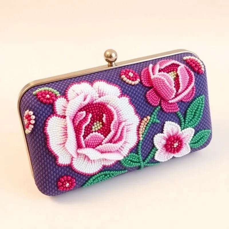 Retro Beaded Clutch with Peony Embroidery Retro Beaded Clutch with Peony Embroidery