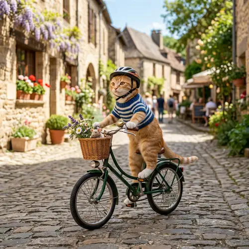 Cute Cat Riding a Bike