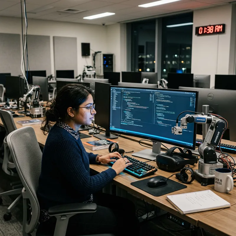 Modern Coding Lab featuring South Asian Female Programmer