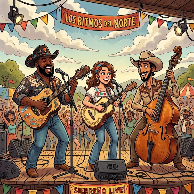 Cartoon Style Musical Group Performing Outdoors