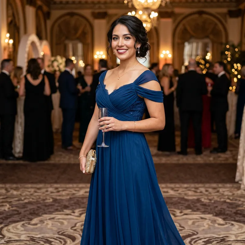 Realistic Hispanic Woman in Elegant Dress | Radiant Beauty