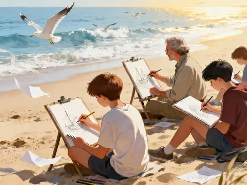 Drawing Lesson by the Sea