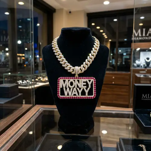 Luxury Cuban Link Chain with 'Money Wayy' in Diamonds