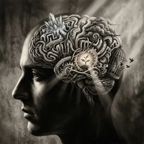 Surrealistic Monochrome Brain Art for Mental Health