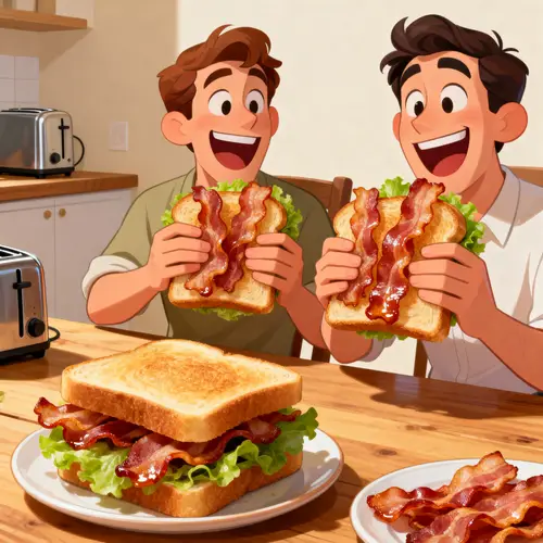 Funny Men Enjoying a Bacon Sandwich