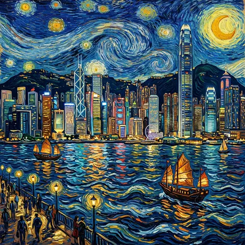 Vincent van Gogh Style Hong Kong Architecture