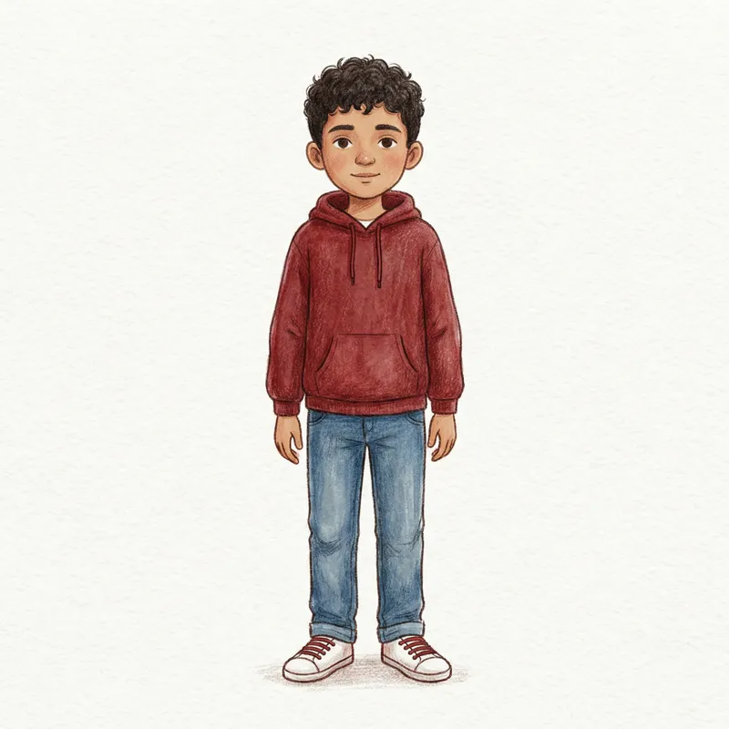 Middle-Eastern Boy in Dark Red Hoodie Illustration