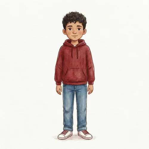 Middle-Eastern Boy in Dark Red Hoodie Illustration