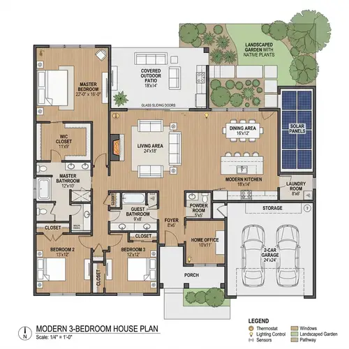 Modern 3-Bedroom House Plan with Smart Features
