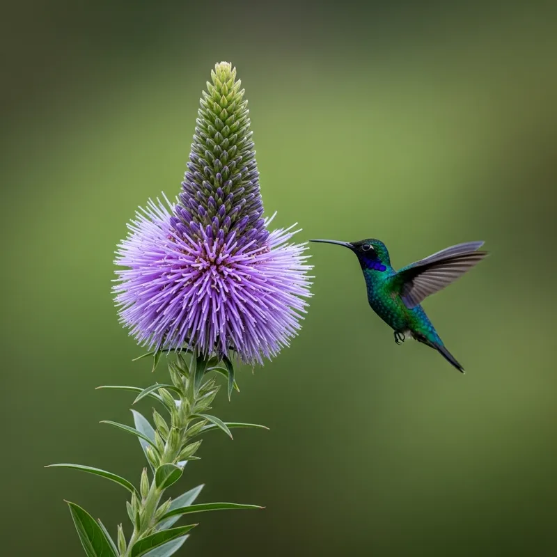 Realistic Añañuca Flower and Hummingbird Pollination