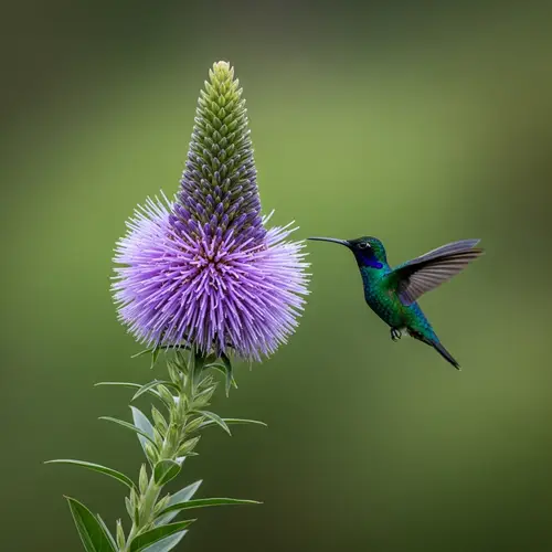 Realistic Añañuca Flower and Hummingbird Pollination