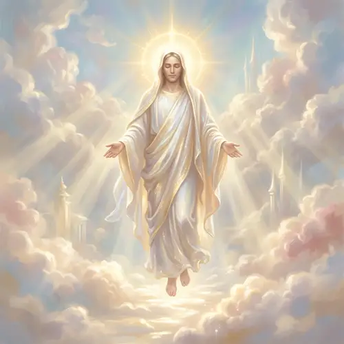 Divine Figure with Celestial Aura in Tranquil Setting