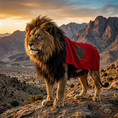 Atlas Lion with Moroccan Flag | Majestic Mane