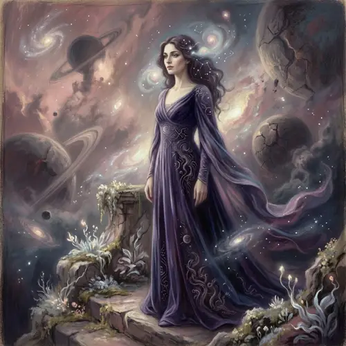 Elegant Mysterious Woman in Cosmic Horror Surrealism