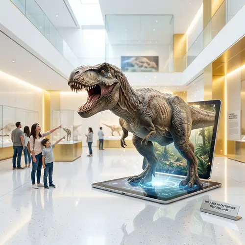 Captivating 3D Tour of Museum with T-Rex Emerged from Tablet