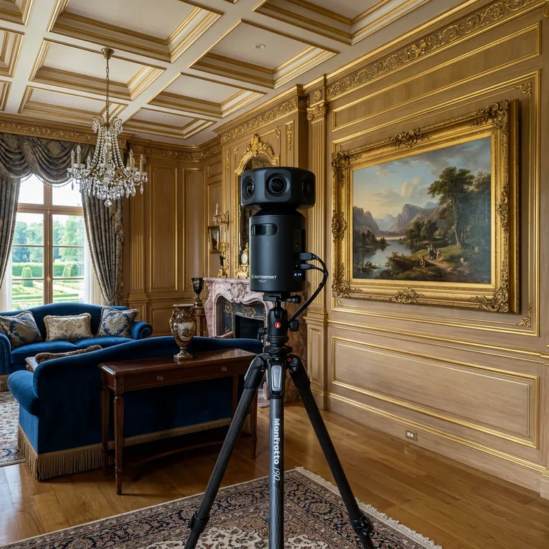 Black 3D Camera in Opulent Living Room Black 3D Camera in Opulent Living Room