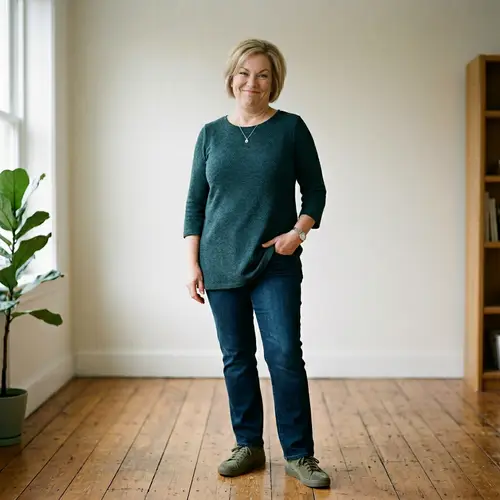 Smiling Caucasian Woman in Casual Outfit
