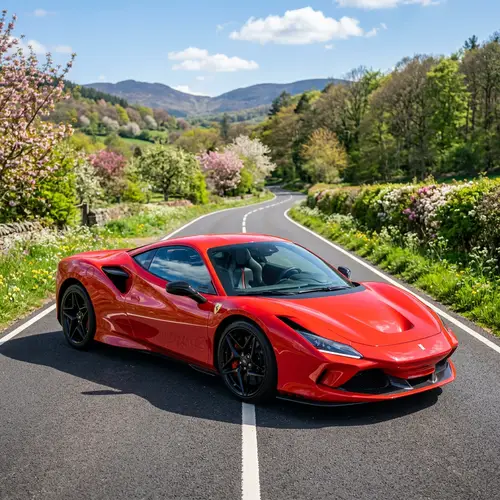 Modern Red Car on Scenic Road | Sleek Design & Powerful Speed