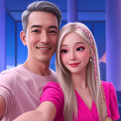 Whimsical Disney Pixar Style Couple Selfie