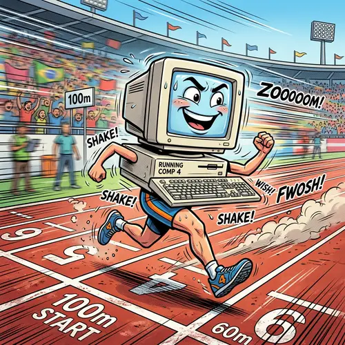 Sprint of a Running Computer: Comic Style 100-Meter Dash