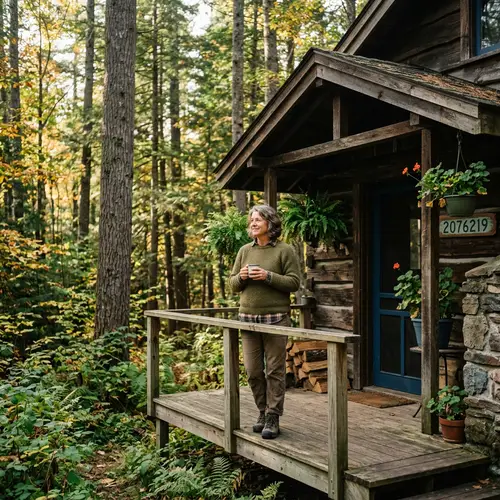 Adult Woman Living in a Forest Home