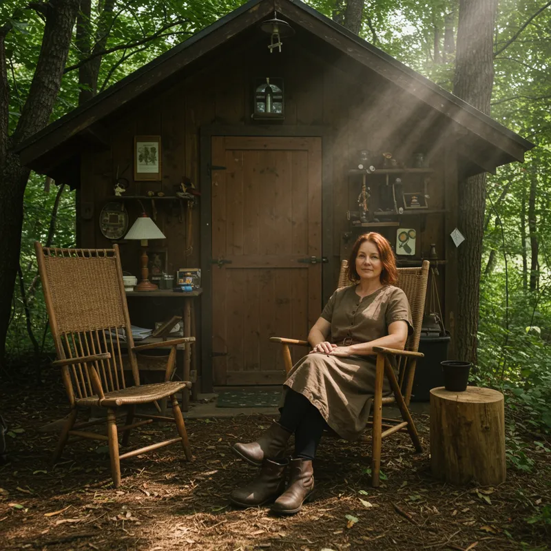 Adult Woman Living in a Forest Home