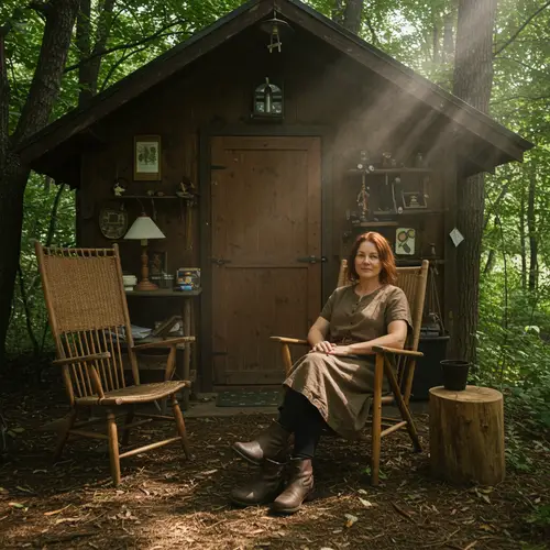 Adult Woman Living in a Forest Home