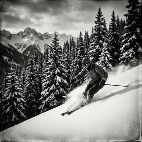 Enchanting Winter Landscape: Lone Skier in Action | Sports Photography