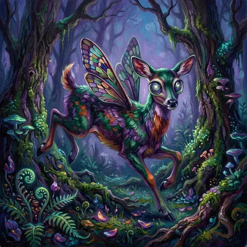 Whimsical Creature in Surreal Forest - Oil Painting Art