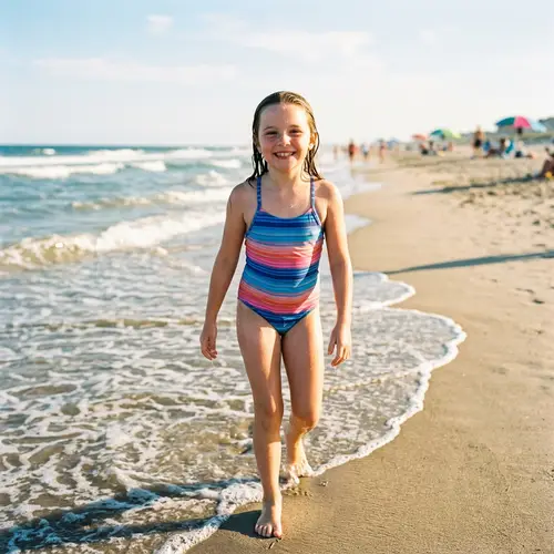 Young Girl Smiling Coming Out of the Sea